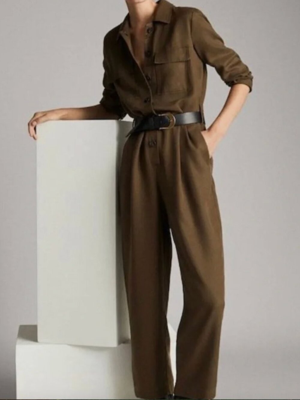 Massimo Dutti Olive Green Jumpsuit